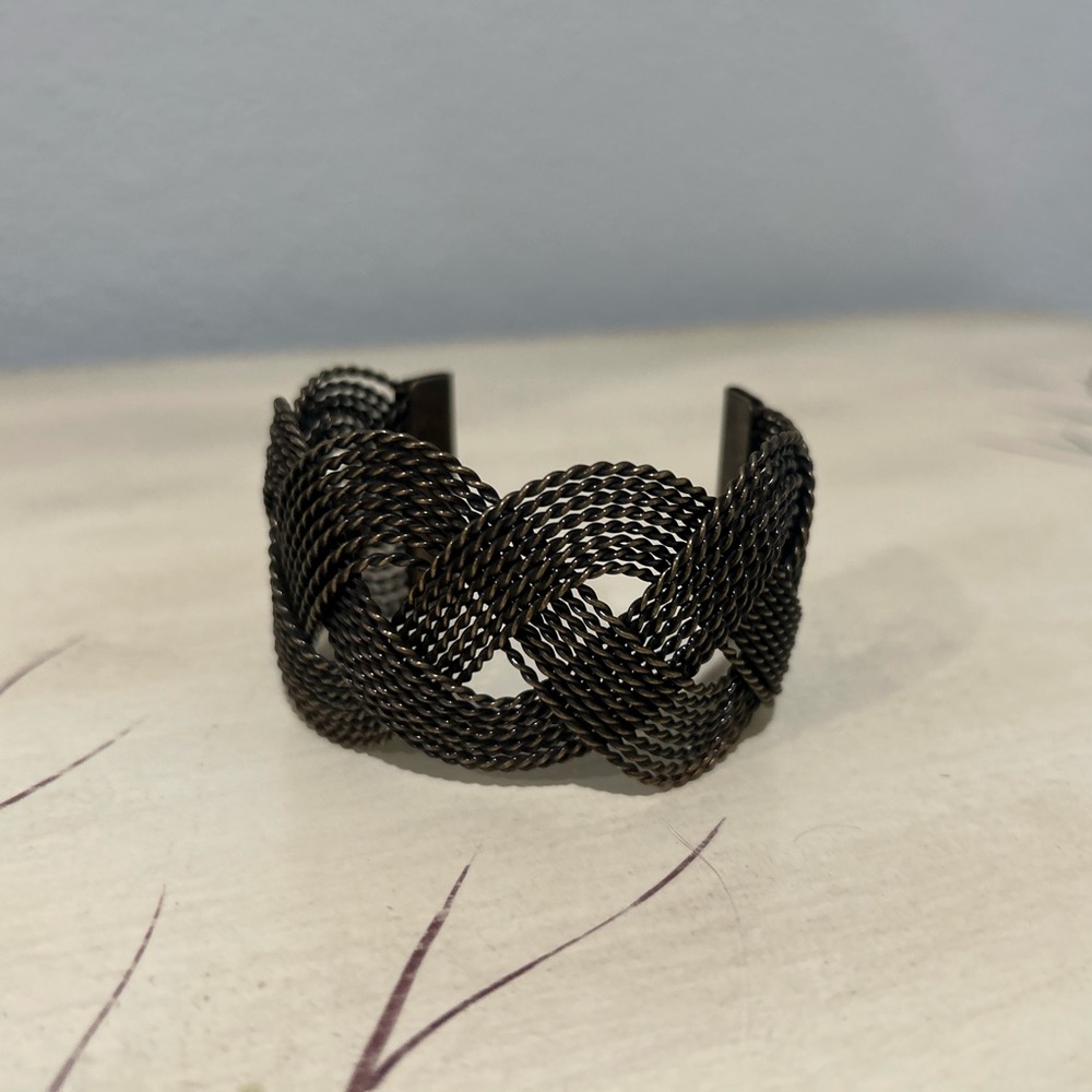 Y2K brown bohemian antique wire wrapped macrame vintage cuff bracelet